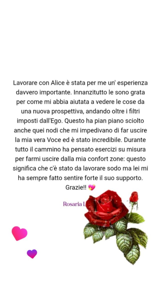 Screenshot originale della testimonianza di Rosaria L.